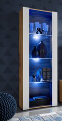 Extreme Furniture OPEN V159 skapītis, Viesistabas skapītis ar 3 stikla plauktiem, Zilas LED gaismas, Votāna karkass un balta priekšpuse цена и информация | Шкафчики в гостиную | 220.lv
