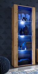 Extreme Furniture OPEN V159 skapītis, Viesistabas skapītis ar 3 stikla plauktiem, Zilas LED gaismas, Votāna karkass un balta votāna цена и информация | Шкафчики в гостиную | 220.lv