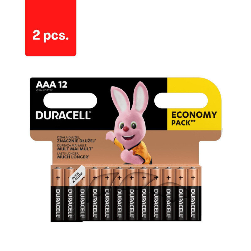 Baterijas DURACELL AAA, LR03, 12 gab., iepakojumā 2 gab. cena un informācija | Baterijas | 220.lv