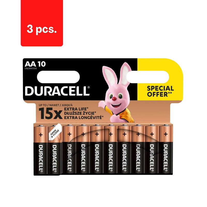 Baterijas DURACELL AA, 10 gab.iepakojumā cena un informācija | Baterijas | 220.lv