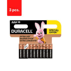 Батарейки DURACELL AAA, 10 шт., в упаковке 3 шт. цена и информация | Батарейки | 220.lv