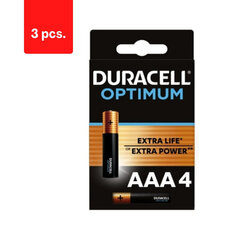 Baterijas DURACELL Optimum, AAA, 4 gab., iepakojumā 3 gab. cena un informācija | Baterijas | 220.lv