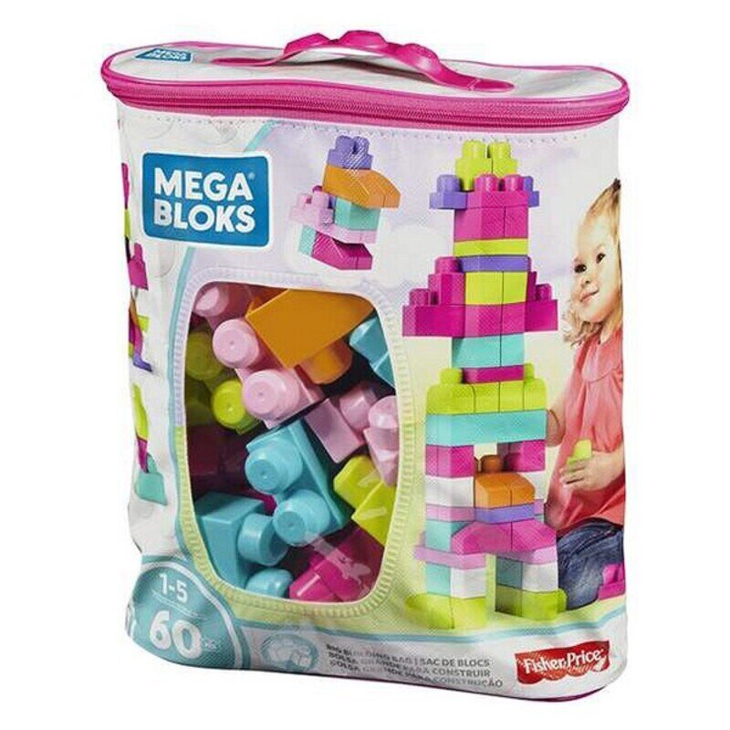 Konstruktors MegaBlocks Big Building Bag, 60 gabali, rozā цена и информация | Rotaļlietas zīdaiņiem | 220.lv