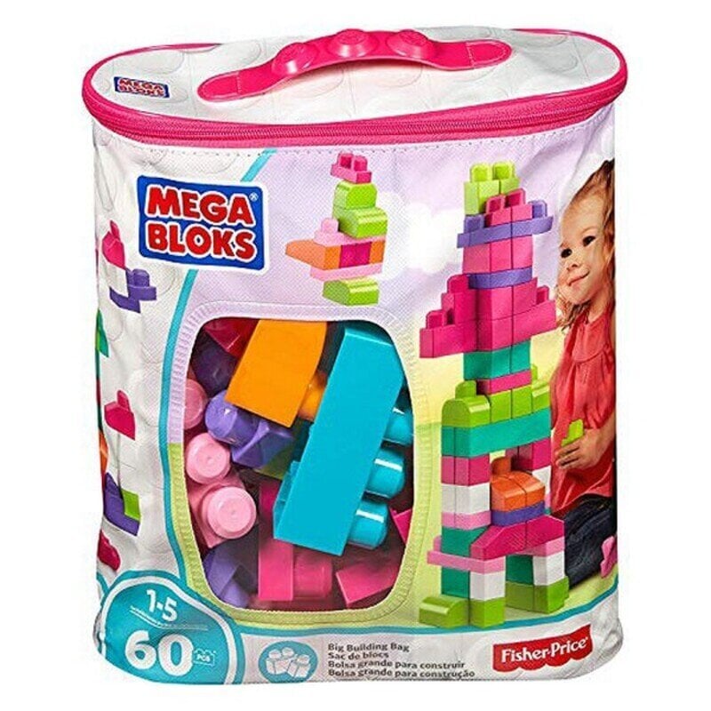 Konstruktors MegaBlocks Big Building Bag, 60 gabali, rozā cena un informācija | Rotaļlietas zīdaiņiem | 220.lv