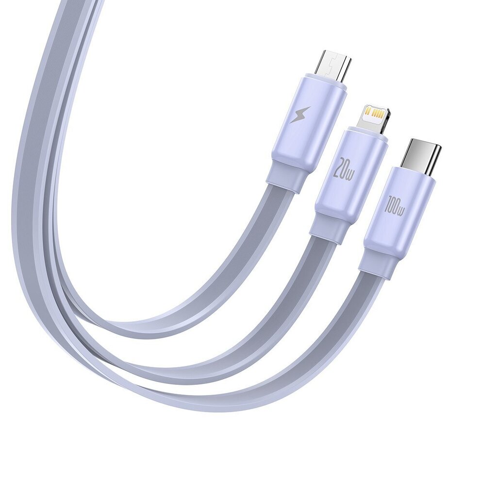 Baseus 3-in-1 USB Type C - Micro USB / USB Type C / Lightning 100 W 1.7 m (CAQY000005) цена и информация | Adapteri un USB centrmezgli | 220.lv