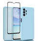 Komplekts-vāciņš Samsung Galaxy A13 / A13 4G (real liquid silicone Easy Clean), zils sky blue + aizsargstikls Premium 5D cena un informācija | Telefonu vāciņi, maciņi | 220.lv
