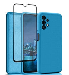Komplekts-vāciņš Samsung Galaxy A13 / A13 4G (real liquid silicone Easy Clean), zils + aizsargstikls Premium 5D cena un informācija | Telefonu vāciņi, maciņi | 220.lv
