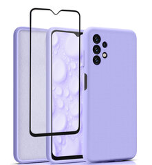 Komplekts-vāciņš Samsung Galaxy A13 / A13 4G (real liquid silicone Easy Clean), violets lavanda + aizsargstikls Premium 5D cena un informācija | Telefonu vāciņi, maciņi | 220.lv