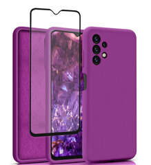 Komplekts-vāciņš Samsung Galaxy A13 / A13 4G (real liquid silicone Easy Clean), violets maroon + aizsargstikls Premium 5D cena un informācija | Telefonu vāciņi, maciņi | 220.lv