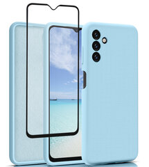 Komplekts-vāciņš Samsung Galaxy A13 5G (real liquid silicone Easy Clean), zils + aizsargstikls Premium 5D cena un informācija | Telefonu vāciņi, maciņi | 220.lv
