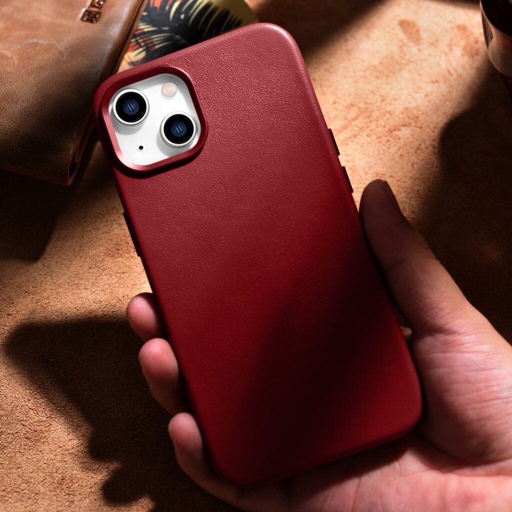 iCarer Leather iPhone 14 Plus red (MagSafe compatible) cena un informācija | Telefonu vāciņi, maciņi | 220.lv