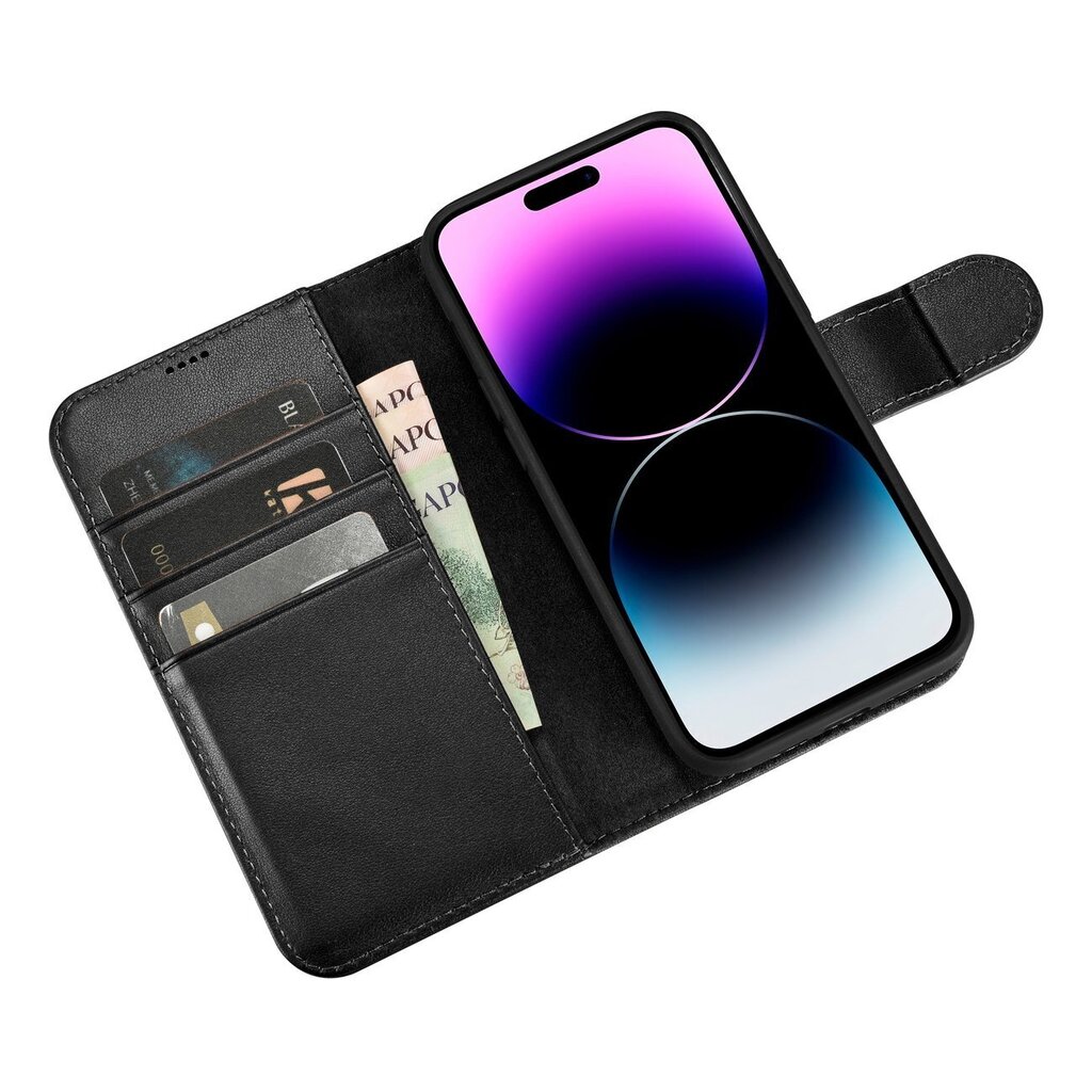 iCarer 2in1 iPhone 14 Pro Leather Flip Anti-RFID black (WMI14220726-BK) cena un informācija | Telefonu vāciņi, maciņi | 220.lv