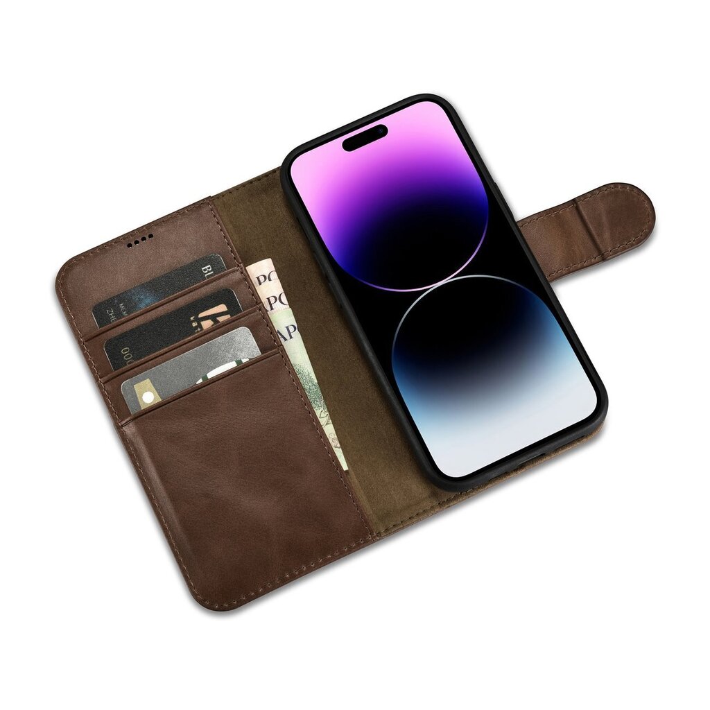 iCarer 2in1 iPhone 14 Pro FlipAnti-RFID Brown (WMI14220722-BN) cena un informācija | Telefonu vāciņi, maciņi | 220.lv