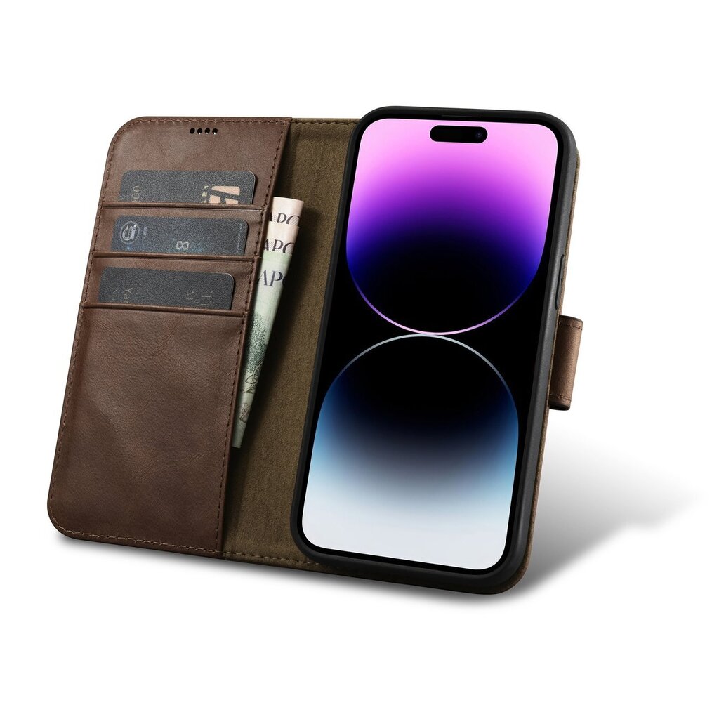 iCarer 2in1 iPhone 14 Pro FlipAnti-RFID Brown (WMI14220722-BN) цена и информация | Telefonu vāciņi, maciņi | 220.lv