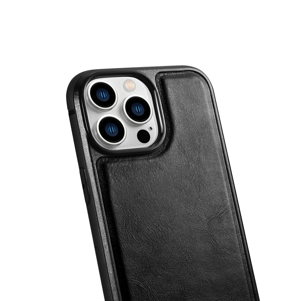 iCarer Leather iPhone 14 Pro Max (MagSafe Compatible) black (WMI14220720-BK) cena un informācija | Telefonu vāciņi, maciņi | 220.lv