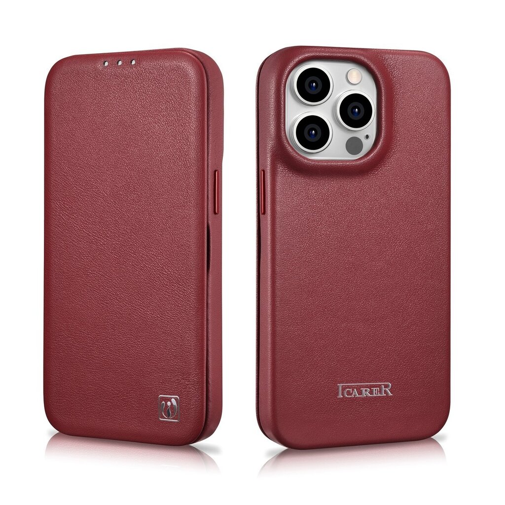 iCarer Leather iPhone 14 Pro Max Flip Magnetic MagSafe Red (WMI14220716-RD) cena un informācija | Telefonu vāciņi, maciņi | 220.lv