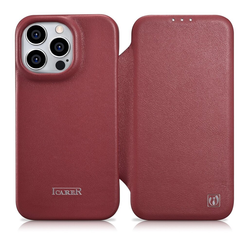 iCarer Leather iPhone 14 Pro Max Flip Magnetic MagSafe Red (WMI14220716-RD) cena un informācija | Telefonu vāciņi, maciņi | 220.lv