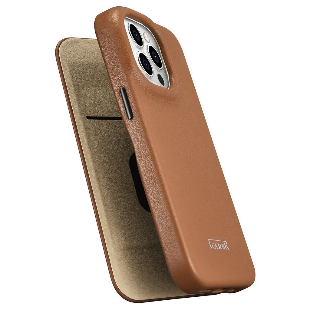 iCarer Leather iPhone 14 Pro Max Flip Magnetic MagSafe Leather Brown (WMI14220716-BN) цена и информация | Telefonu vāciņi, maciņi | 220.lv