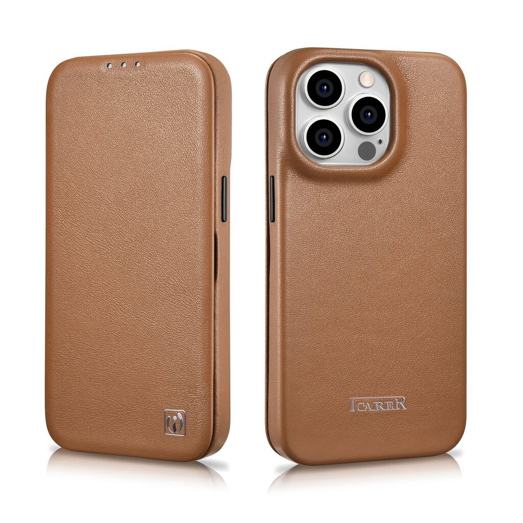 iCarer Leather iPhone 14 Pro Max Flip Magnetic MagSafe Leather Brown (WMI14220716-BN) цена и информация | Telefonu vāciņi, maciņi | 220.lv