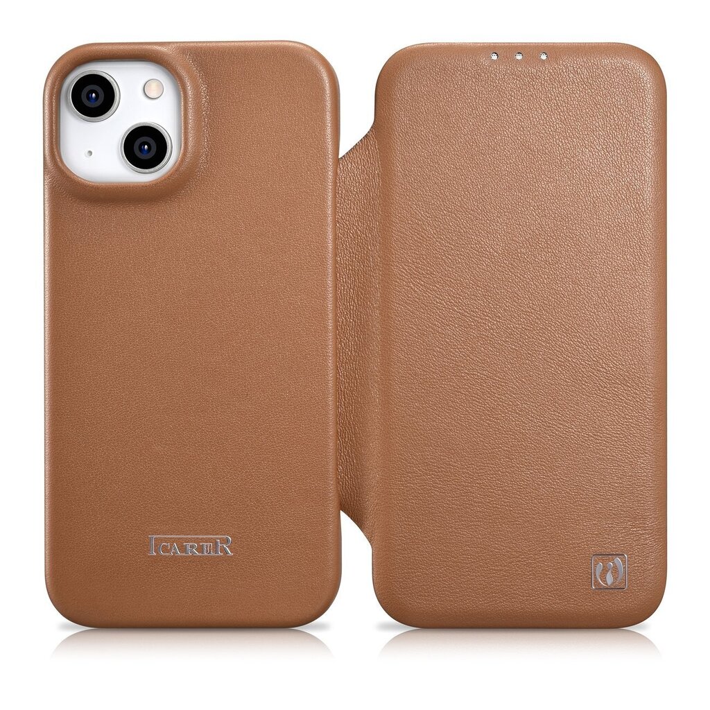 iCarer Leather iPhone 14 Plus Flip Magnetic MagSafe Brown (WMI14220715-BN) cena un informācija | Telefonu vāciņi, maciņi | 220.lv