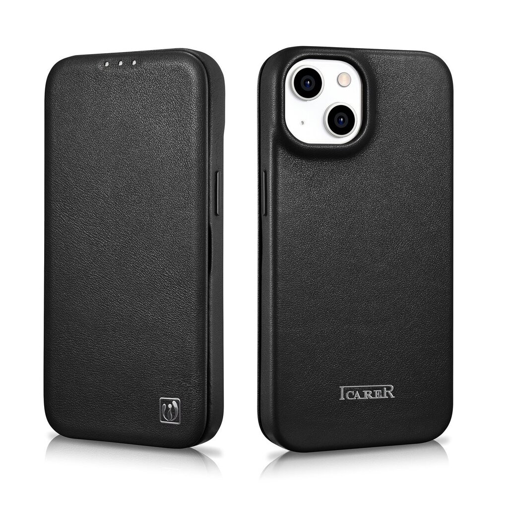 iCarer Leather iPhone 14 Plus Flip Magnetic MagSafe Black (WMI14220715-BK) cena un informācija | Telefonu vāciņi, maciņi | 220.lv