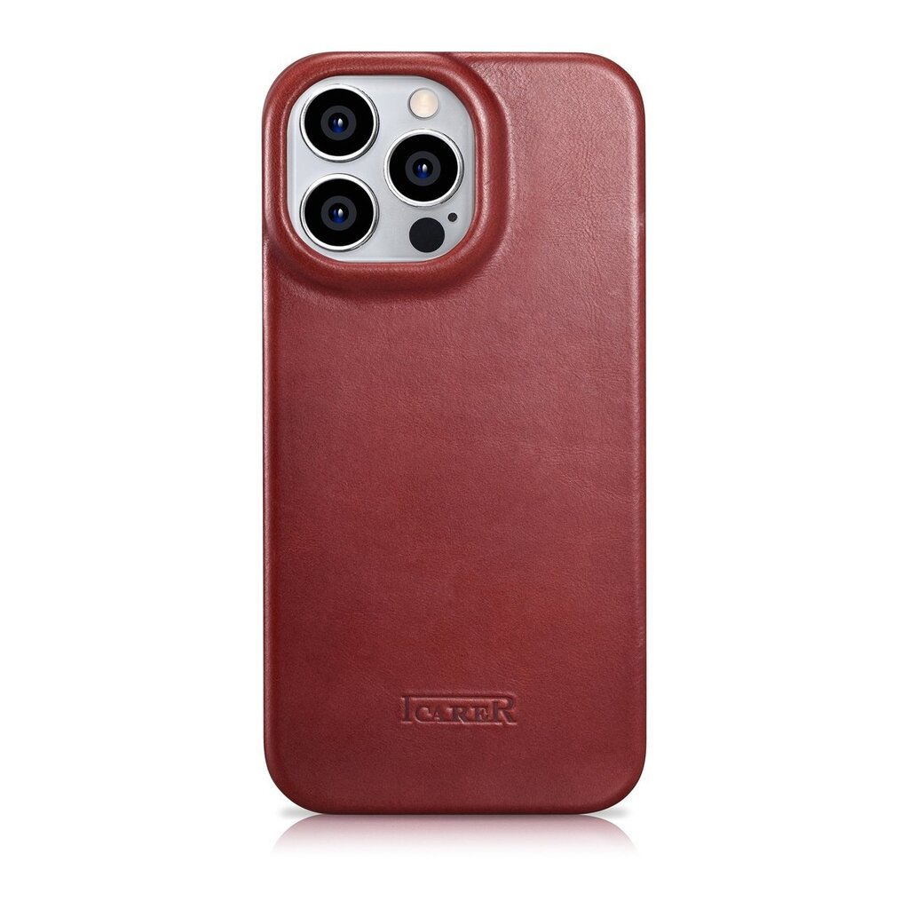 iCarer Leather iPhone 14 Pro Max Flip Magnetic MagSafe Red (AKI14220708-RD) cena un informācija | Telefonu vāciņi, maciņi | 220.lv