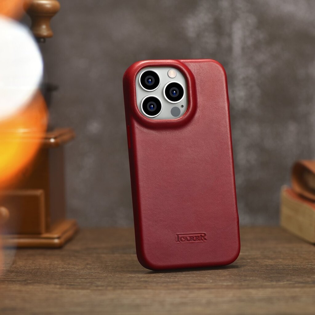 iCarer Leather iPhone 14 Pro Max Flip Magnetic MagSafe Red (AKI14220708-RD) cena un informācija | Telefonu vāciņi, maciņi | 220.lv