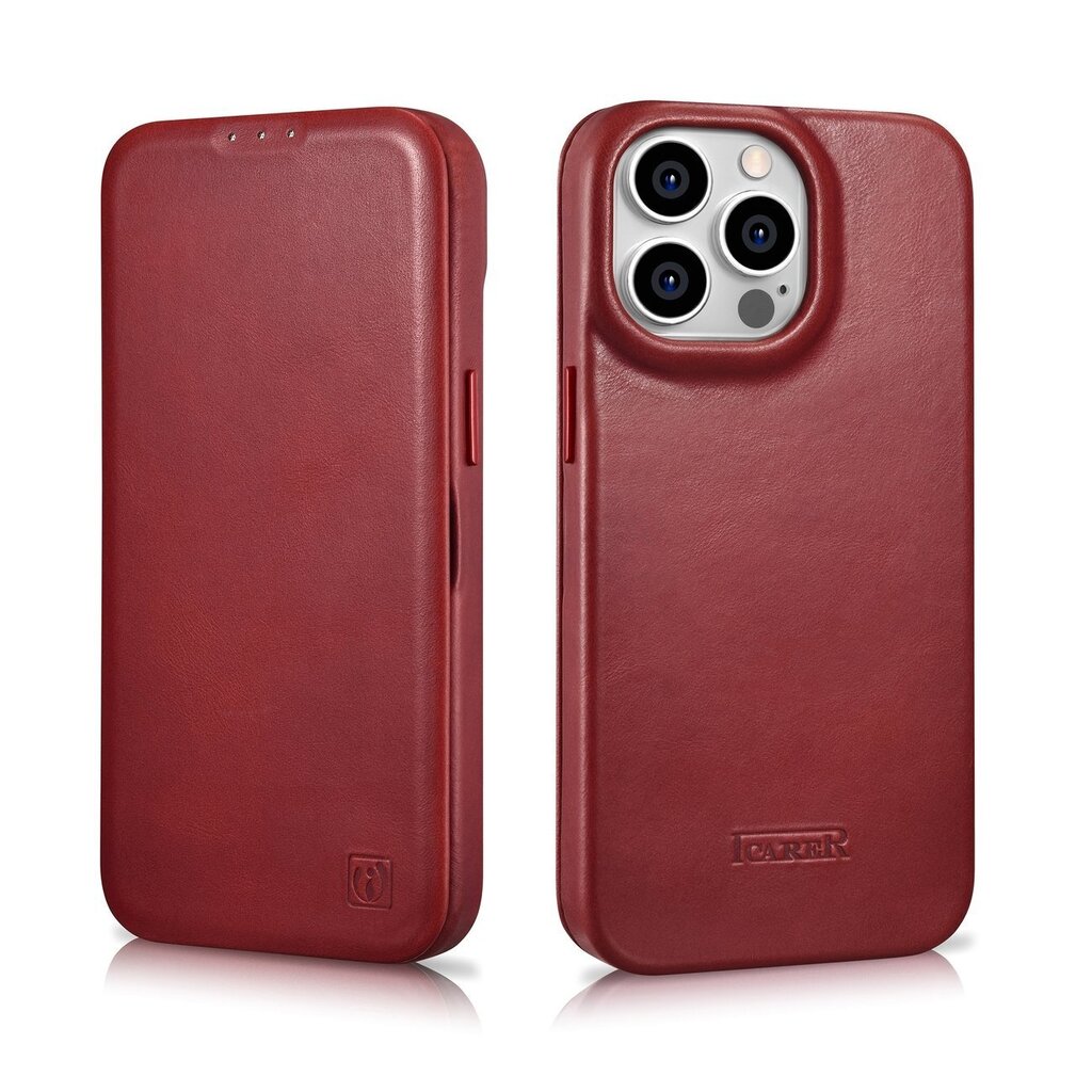 iCarer Leather iPhone 14 Pro Max Flip Magnetic MagSafe Red (AKI14220708-RD) cena un informācija | Telefonu vāciņi, maciņi | 220.lv