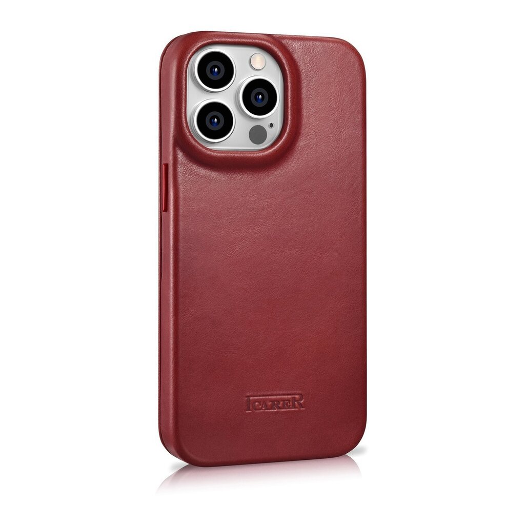 iCarer Leather iPhone 14 Pro Max Flip Magnetic MagSafe Red (AKI14220708-RD) cena un informācija | Telefonu vāciņi, maciņi | 220.lv