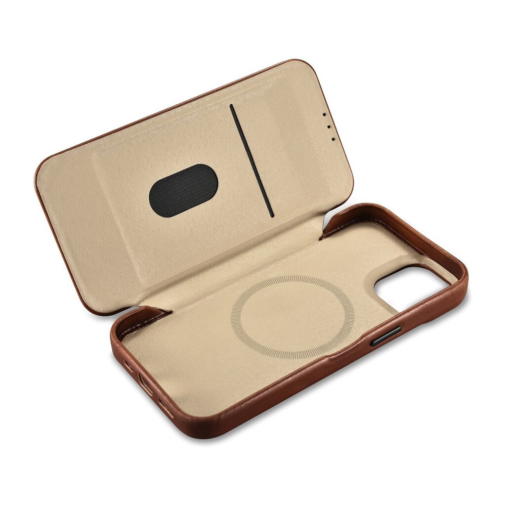 iCarer Leather iPhone 14 Plus magnetic flip MagSafe brown (AKI14220707-BN) cena un informācija | Telefonu vāciņi, maciņi | 220.lv