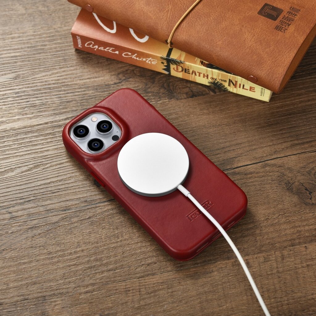 iCarer Leather iPhone 14 Pro Flip Magnetic MagSafe Red (AKI14220706-RD) cena un informācija | Telefonu vāciņi, maciņi | 220.lv