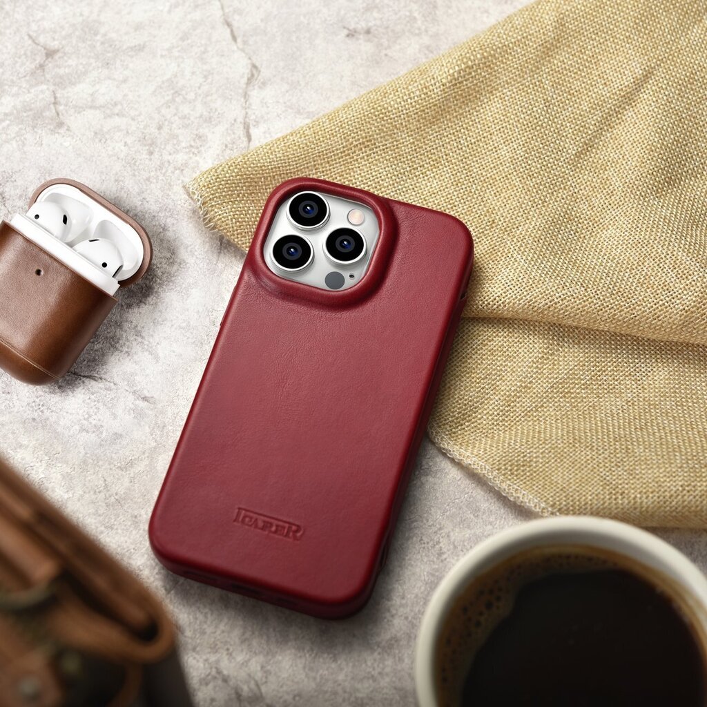 iCarer Leather iPhone 14 Pro Flip Magnetic MagSafe Red (AKI14220706-RD) cena un informācija | Telefonu vāciņi, maciņi | 220.lv