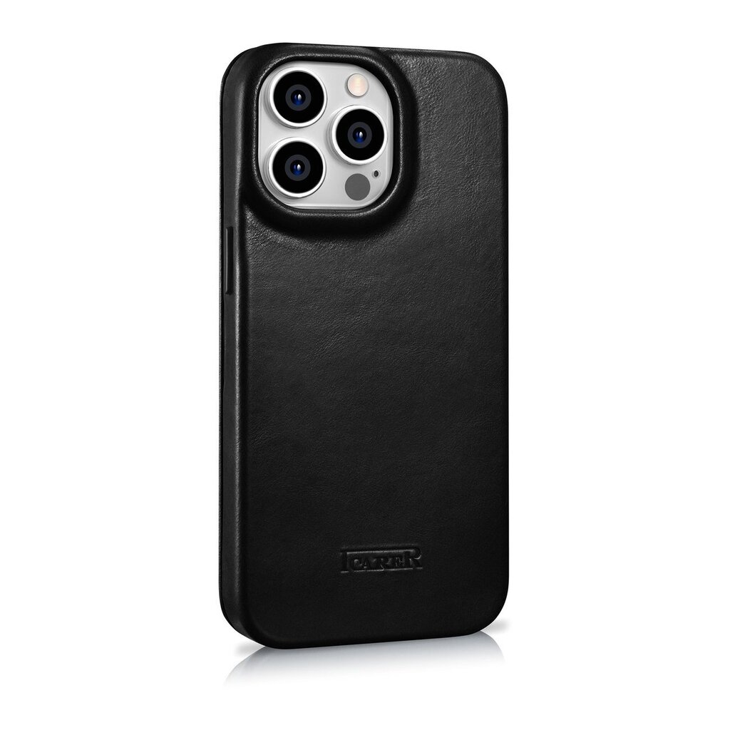 iCarer Leather iPhone 14 Pro Flip Magnetic MagSafe Black (AKI14220706-BK) cena un informācija | Telefonu vāciņi, maciņi | 220.lv