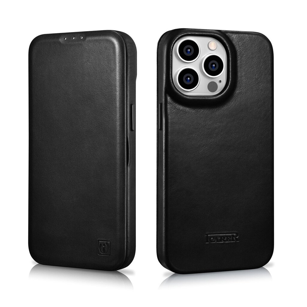 iCarer Leather iPhone 14 Pro Flip Magnetic MagSafe Black (AKI14220706-BK) цена и информация | Telefonu vāciņi, maciņi | 220.lv