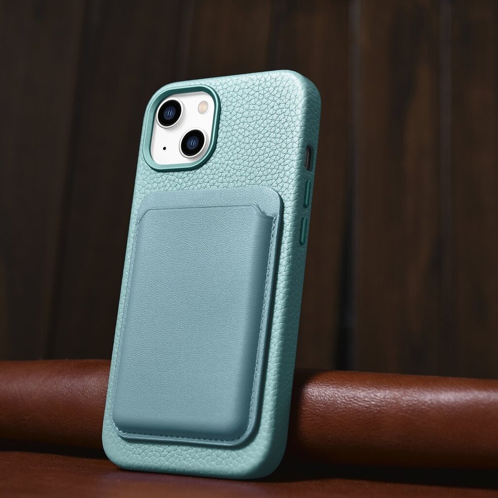 iCarer Litchi Leather iPhone 14 Plus Magnetic MagSafe Green (WMI14220711-GN) cena un informācija | Telefonu vāciņi, maciņi | 220.lv