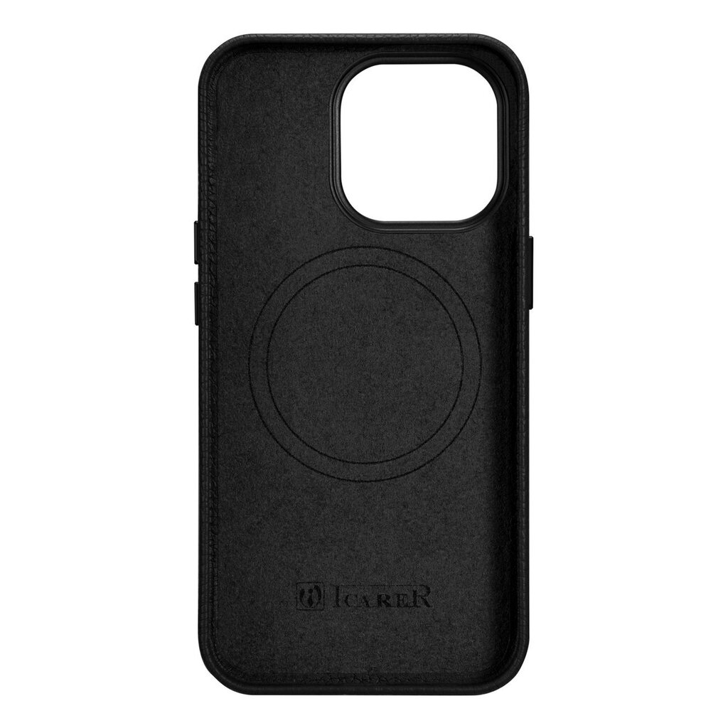 iCarer Litchi Leather iPhone 14 Pro Magnetic MagSafe Black (WMI14220710-BK) cena un informācija | Telefonu vāciņi, maciņi | 220.lv