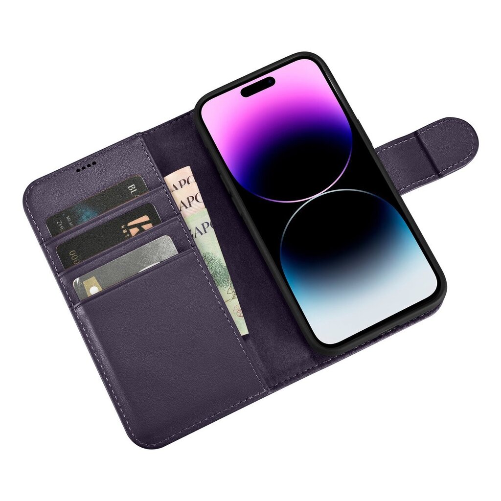 iCarer 2in1 iPhone 14 Pro Max Leather Flip Anti-RFID dark purple (WMI14220728-DP) cena un informācija | Telefonu vāciņi, maciņi | 220.lv