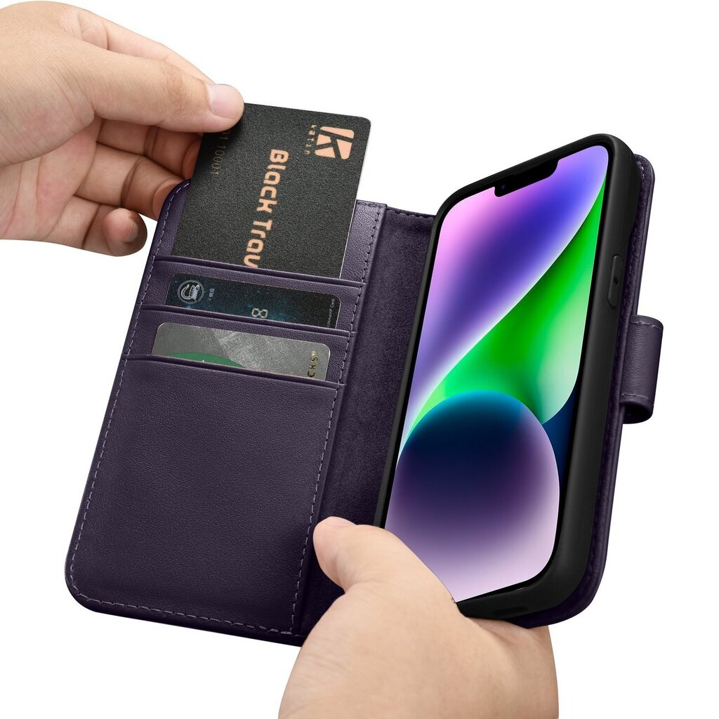 iCarer 2in1 iPhone 14 Plus Leather Flip Anti-RFID dark purple (WMI14220727-DP) cena un informācija | Telefonu vāciņi, maciņi | 220.lv