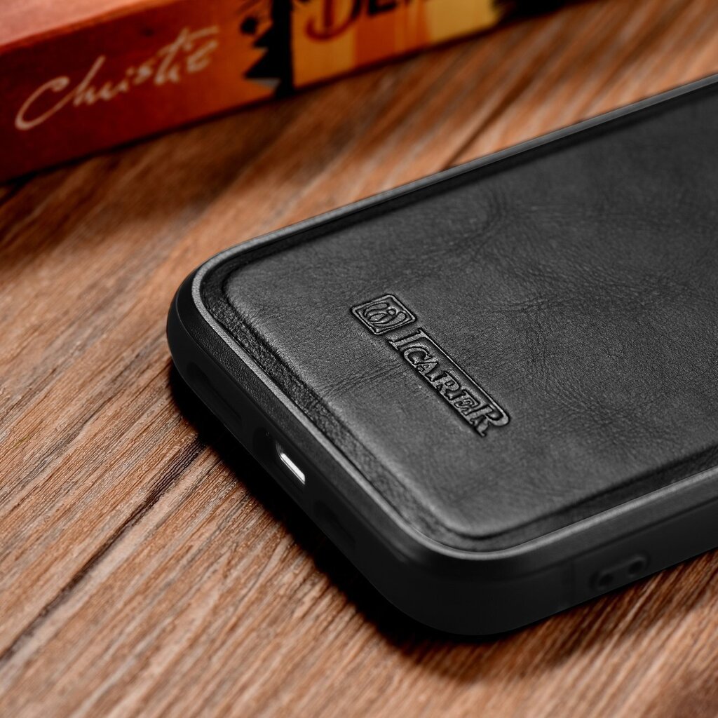 iCarer Leather iPhone 14 (MagSafe compatible) black (WMI14220717-BK) cena un informācija | Telefonu vāciņi, maciņi | 220.lv