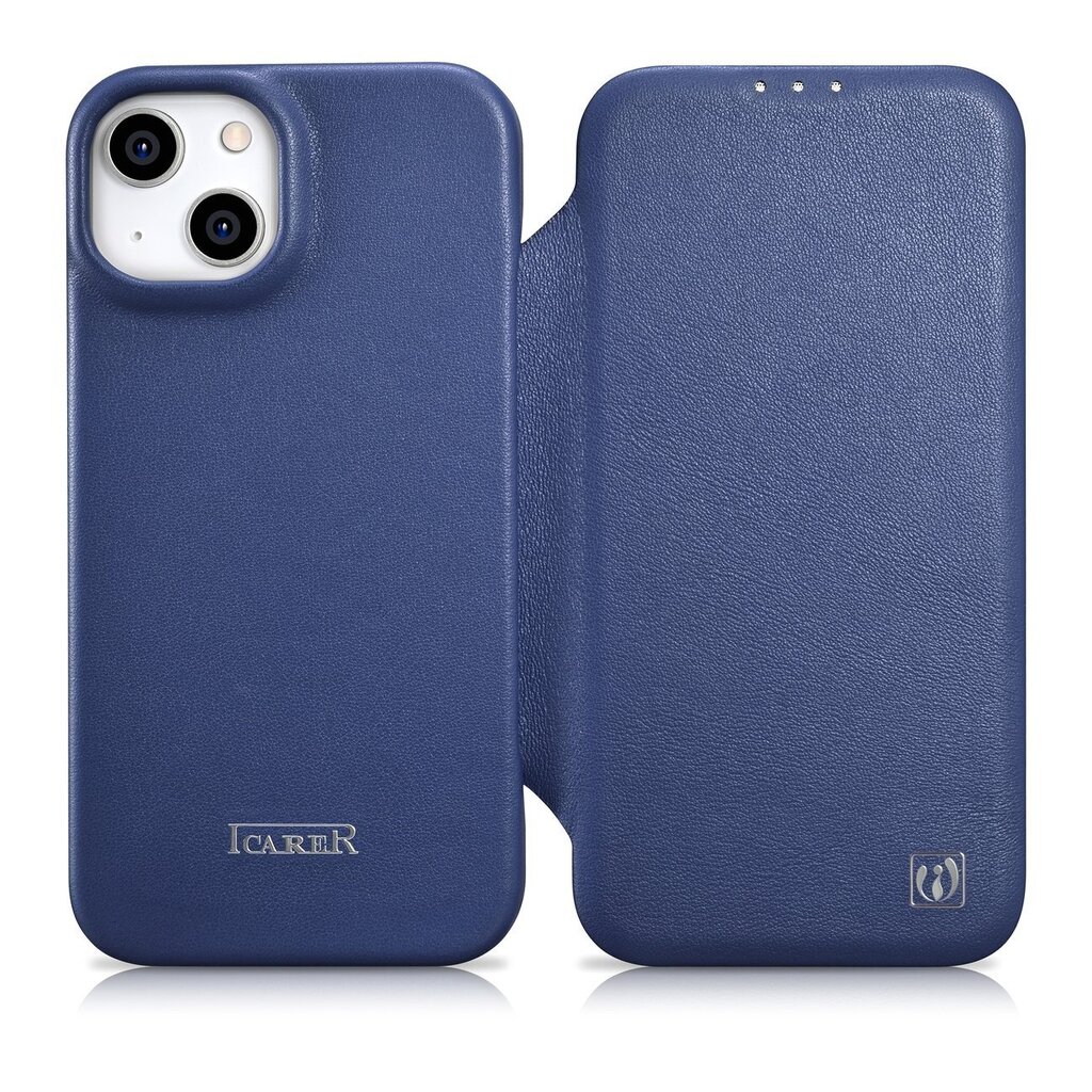 iCarer Leather iPhone 14 Flip Magnetic MagSafe Blue (WMI14220713-BU) cena un informācija | Telefonu vāciņi, maciņi | 220.lv