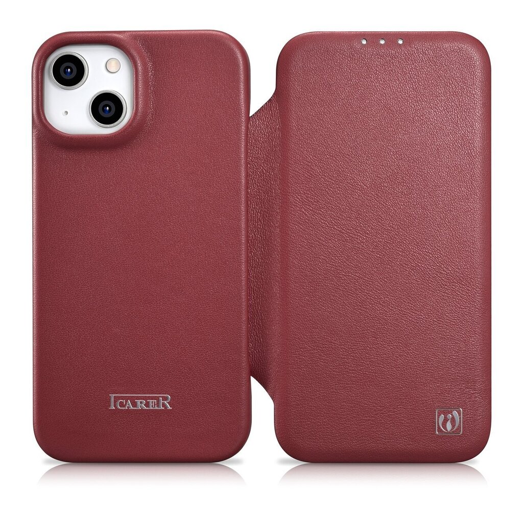 iCarer Leather iPhone 14 Flip Magnetic MagSafe Red (WMI14220713-RD) цена и информация | Telefonu vāciņi, maciņi | 220.lv