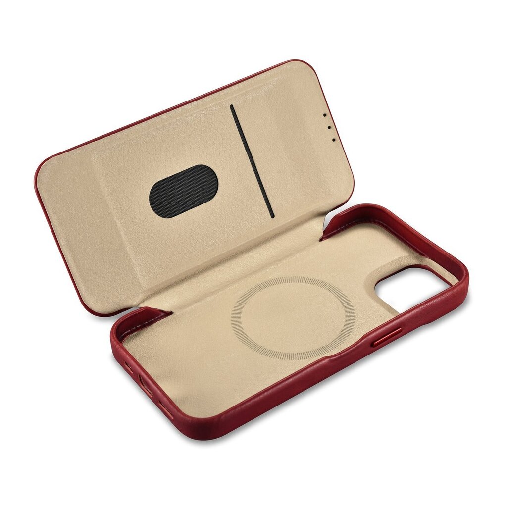 iCarer Leather iPhone 14 Flip Magnetic MagSafe Red (AKI14220705-RD) cena un informācija | Telefonu vāciņi, maciņi | 220.lv