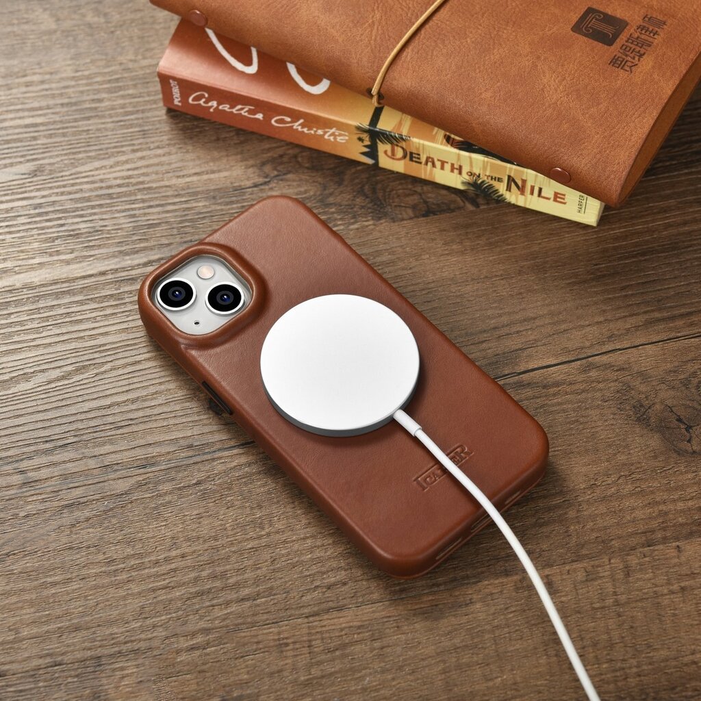 iCarer Leather iPhone 14 Flip Magnetic MagSafe Brown (AKI14220705-BN) cena un informācija | Telefonu vāciņi, maciņi | 220.lv