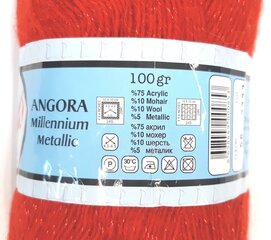 Adīšanas dzija Lanos Angora Millennium Metallic 100g, krāsa sarkana 56RA cena un informācija | Adīšana | 220.lv
