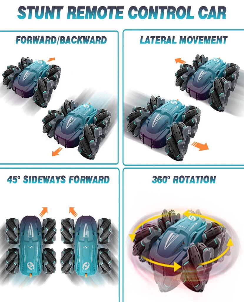 Tālvadības pults Car 4WD Drift Stunt RC Car 2,4GHz 360° Rotation cena un informācija | Rotaļlietas zēniem | 220.lv