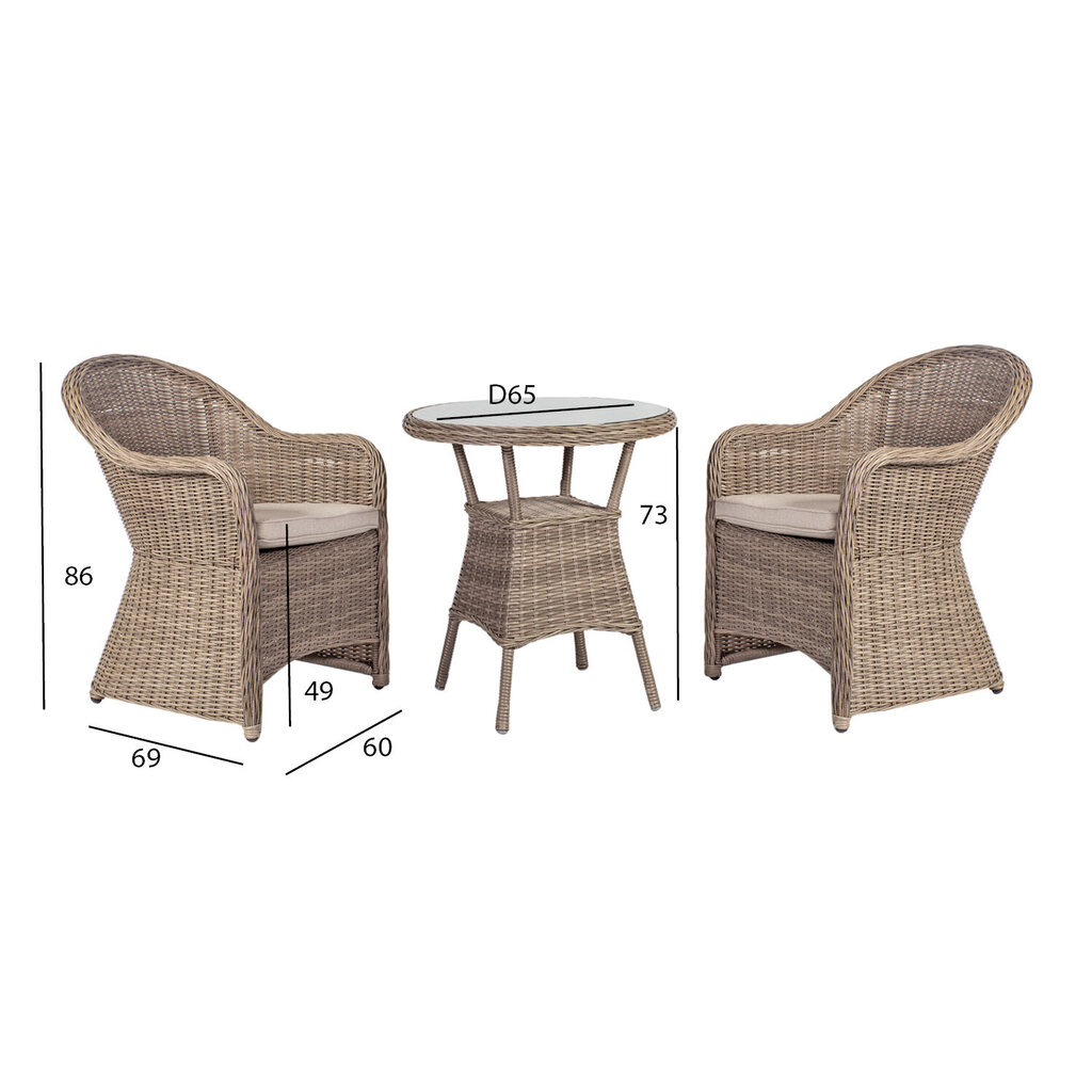 Dārza mēbeļu komplekts TOSCANA galds un 2 krēsli cena un informācija | Dārza mēbeļu komplekti | 220.lv
