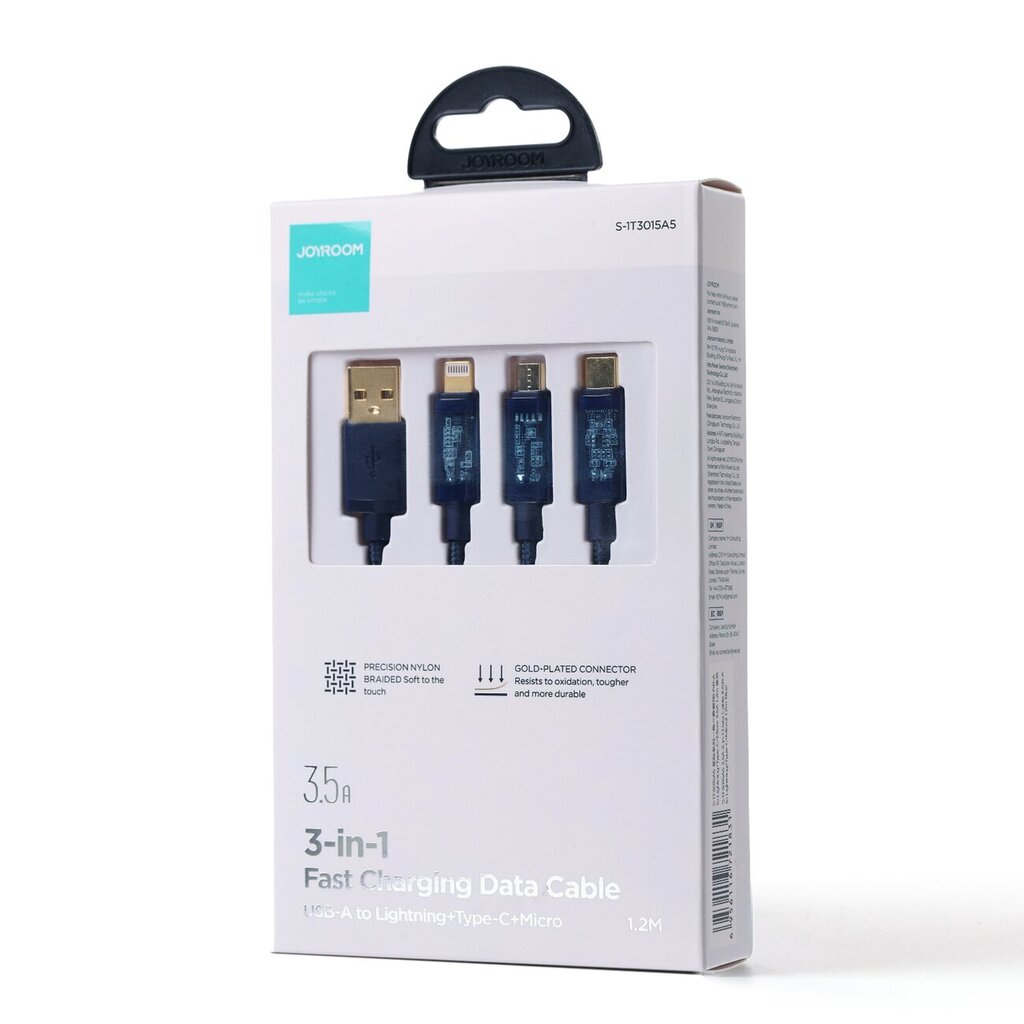 Joyroom 3in1 USB - USB Type C / Lightning / micro USB 3.5 A 1.2m (S-1T3015A5) cena un informācija | Savienotājkabeļi | 220.lv