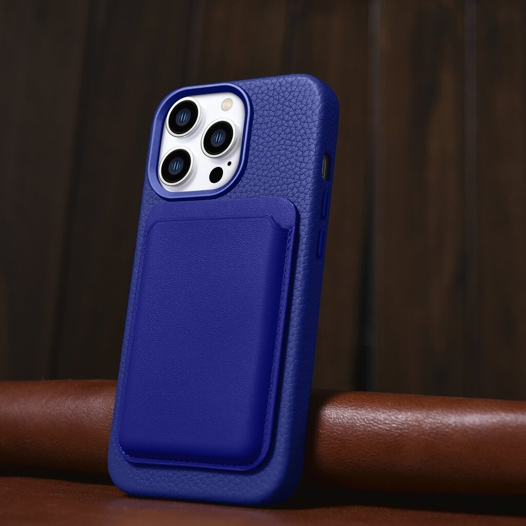 iCarer Litchi Leather iPhone 14 Pro Max Magnetic with MagSafe Dark Blue (WMI14220712-DB) цена и информация | Telefonu vāciņi, maciņi | 220.lv