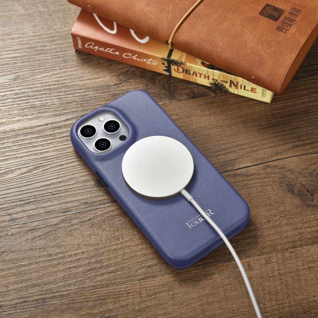 iCarer Leather iPhone 14 Pro Flip Magnetic MagSafe Light Purple (WMI14220714-LP) cena un informācija | Telefonu vāciņi, maciņi | 220.lv