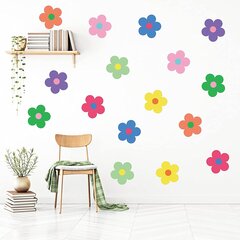 Разноцветные настенные наклейки Cute Retro Flowers, водоотталкивающие, безопасные для стен виниловые наклейки 16 шт (Ø 18 см) цена и информация | Декоративные наклейки | 220.lv